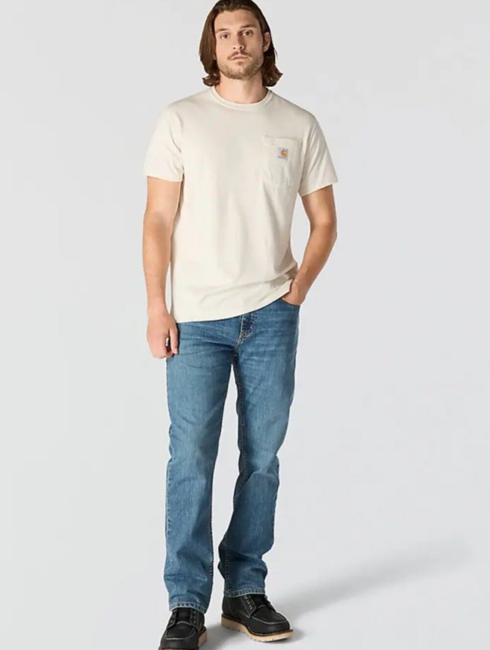 Carhartt Force Relaxed Logo Pocket T-shirt Malt Cream Cotton Blend Size 3XL